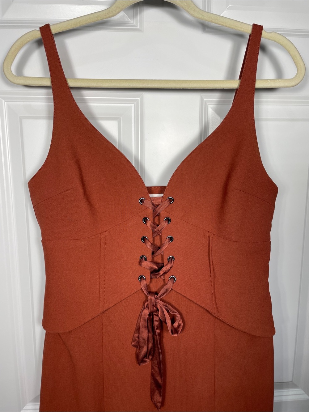CINQ A SEPT Demia Bustier Corset Lace Up Midi Dress Sz 8 Sleeveless Burnt Orange - Picture 4 of 14